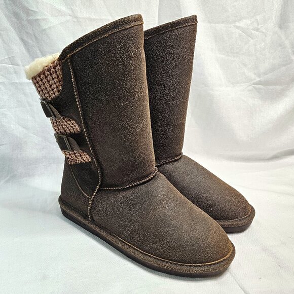 Bearpaw Boshie Chestnut Brown Distressed Fuzzy Lined Boots Women's Size 10 NEW - Picture 1 of 12